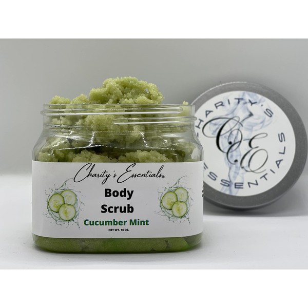 Cucumber Mint Body Scrub with Grapeseed & Cococunt Oil, Great as a Exfoliating for the whole Body Scrub for Acne Scars, Stretch Marks, Foot Scrub, Great Gifts For Men & Women 16 fl oz