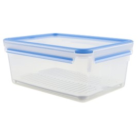 Emsa 512888 Clip & Close Box with drip Grid, 26.3 x 19.5 x 11 cm, 3.7 l, Transparent/Blue