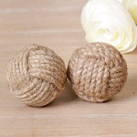 Nautical Replica Hub Set of 6 Monkey Fist Jute Rope Shelves Drawer Knobs Set of Six Round Natural Jute Drawer Handles - Ideal for Updating Existing Furniture - ⌀4cm