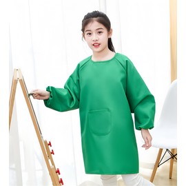 Lauthen.S Kids Art Smock, Toddler Painting Apron Long Sleeves with Pocket for Crafting Painting 2-12 Years(Green,M)