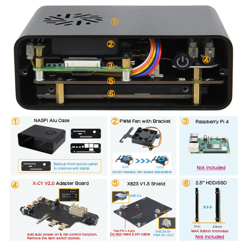 Geekworm NASPi V2.0 2.5 pulgadas SATA HDD/SSD NAS Kit de