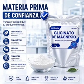 Nuvamex Glicinato de Magnesio en Polvo Sin Sabor 1 kg Vegano Sin Gluten