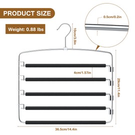 Cycleacc Pants Hangers, 6 Pack Anti-Slip Space Saving Hangers, 5 Layer Swing Arm Pants Hanger Stainless Steel with Non-Slip Padding, Closet Organizers & Storage for Pants Trousers Jeans Scarf