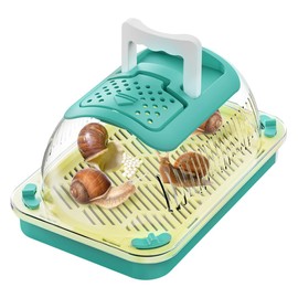 Snail Terrariums Breeding Box, Rectangle Habitat Tank Kit, Acrylic Terrarium with Basking Platform and Handle, Transparent Snail Feeding Box, 360-Degree Observation (Blue)