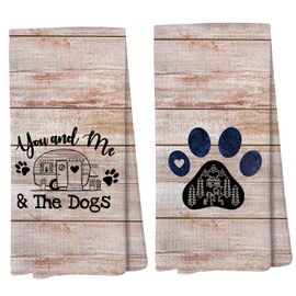 Liosei Pink You and Me and The Dogs Camping Kitchen Towels, Dog Kitchen Towels, RV Campsite Decor, Camping Supplies for RV Campers Campers Lovers Women Men 16x24 in Set of 2