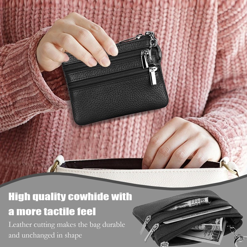 YueJieSelected Ladies Genuine Leather Wallet with Key Ring, black, Modern