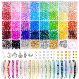 Funtopia Glass Beads Bracelet Making Kit, 1396pcs 6mm Crackle Glass Beads for Jewelry Making, 34 Colors Round Crystal Beads for Bracelets DIY Crafts with Spacer Beads and Charms