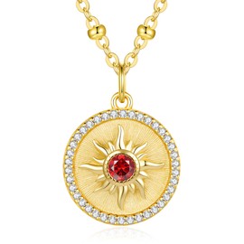 CDE 14K Gold Plated Sun Coin Birthstone Pendant Necklaces for Women 925 Sterling Silver, Christmas Birthday Anniversary Jewelry Gift for Women Girlfriend Mom Daughter Her