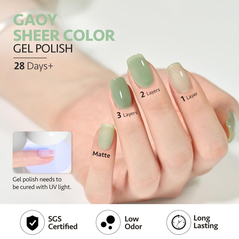 GAOY Jelly Gel Nail Polish, 16ml Sheer Green Translucent Soak