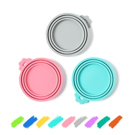 WEPET Can Covers For Pet Food Cans, Universal Silicone Can Lids BPA Free & Dishwasher Safe, Pet Food Can Lid Covers Fit Most Standard Size Canned Cat and Dog Food, Cool Grey/Rose Pink/Turquoise
