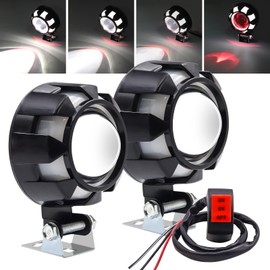 X-STYLE 10W Motorcycle Fog Light, 4 Modes Switching, Squid Ring/Hi/Lo/Strobe, LED Headlight, Auxiliary Light, Projector, 12 V, 24 V, Universal Use, Waterproof, Switch Included, Set of 2 (White +