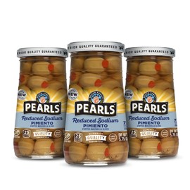 Pearls Low-Sodium Pimiento Stuffed Manzanilla Green Olives, Pack of 3, 5.75 oz Jars