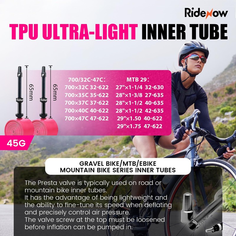 RideNow 2-Pack Gravel Bike TPU Inner Tube 700 x 32C-47C