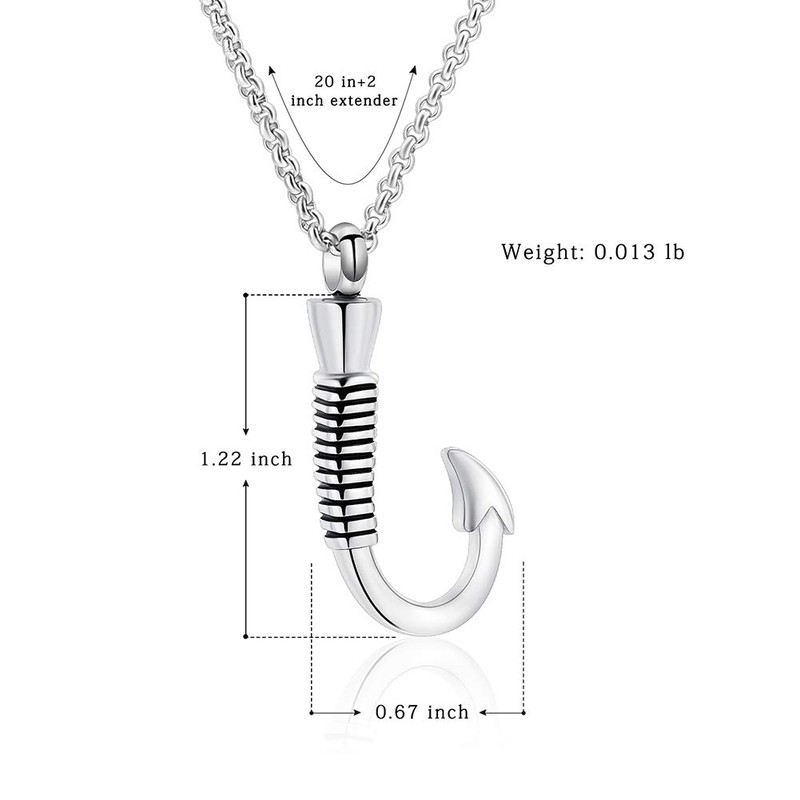 Hearbeingt Fish Hook Cremation Jewelry for Ashes, Memorial Urn Necklace