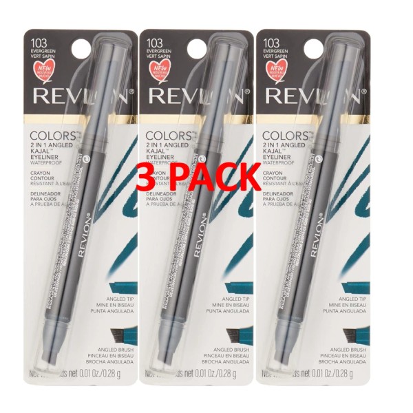 Revlon Colorstay 2-in-1 Angled Kajal Eyeliner, 103 Evergreen 3PACK