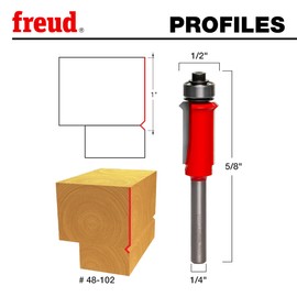 Freud 48-102: 5/8" (Dia.) Flush Trim “V” Groove Bit with 1/4" Shank, Perma-shield Coating Red