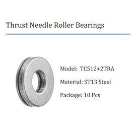 Kozelo 10pcs TC512 Thrust Needle Roller Bearings - [5/16" Bore x 3/4" OD x 5/64" Thick] Bearing with 65Mn Washers for Conveying Equipment, Chromium Steel