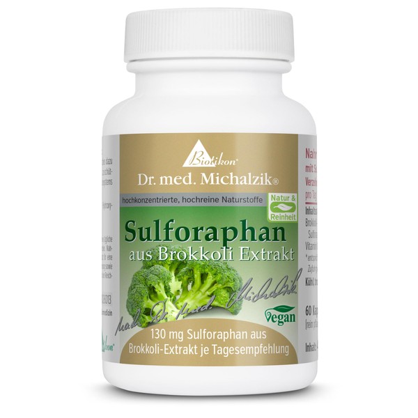 Sulforaphane from Broccoli Extract - 60 Capsules - Particularly High Sulforaphane Content 100 mg Broccoli Extract 1000 mg Vitamin C 50 mg - No Additives Biotikon®