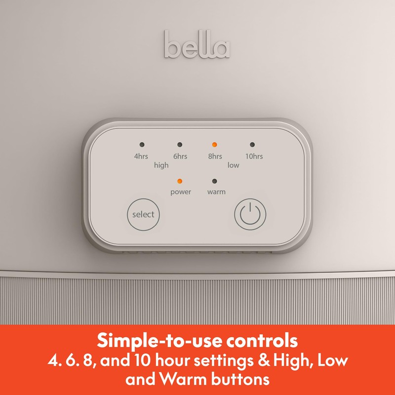 bella 6.0 Qt Programmable Slow Cooker, Ceramic Nonstick Coating, Adjustable