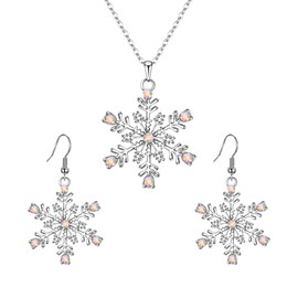 EVER FAITH Austrian Crystal Snowflake Jewelry Set Winter Party Flower Pendant Necklace Fishhook Earrings Sets for Women Iridescent AB Silver-Tone
