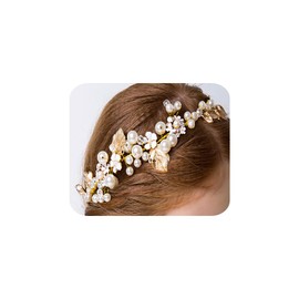 BERYUAN Elegant Pearls Crystal Hair Vine Gold Leaf Flowers Pearl Rhinestone Headband Flower Girls Dainty Headpiece Gold Handmade Pearls Rhinestone Hairpiece Wedding Hair Accessories for Women Girls