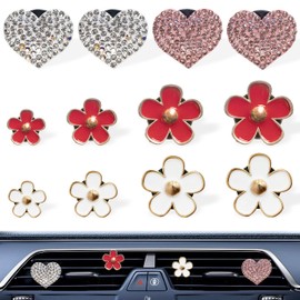 12 Pcs Car Air Vent Clips, Daisy and Crystal Car Air Fresheners Vent Clips, Bling Heart Flower Car Vent Clip Car Interior Decoration Car Vent Accessories Car Fresheners for Women Men