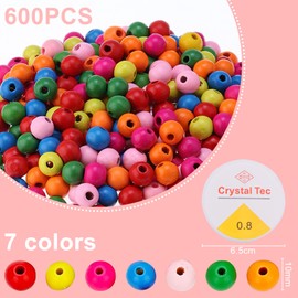 UYUYong 600 Pieces Wooden Beads for Threading Round Coloured Wooden Beads with Thread Colourful Beads Set for DIY Bracelets Jewellery Necklaces