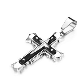 Feilok Men's Stainless Steel Cross Pendant Faith Hope Love Cross Religious Chain Men Baseball Black Gold, Stainless Steel