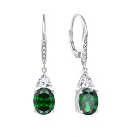 Rocayi Oval Emerald Earrings for Women 925 Sterling Silver Dangle Drop Leverback Earrings May Birthstone Jewelry Gifts for Her