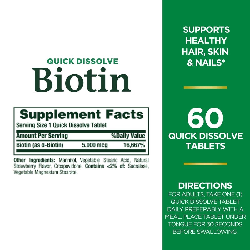 Nature's Bounty Biotin Quick Dissolve Tablets, 5000 mcg, 60 Ct