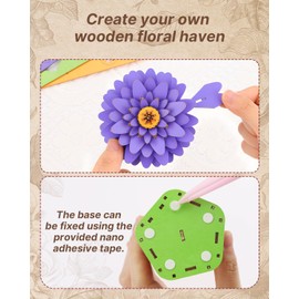 3D Flower Wooden Puzzles for Adults-Dahlia, Wooden Flowers Model Kit Set DIY Crafts to Build, Mother's Day/Botanical Collection/Ideal Creative Gift Ideas/Housewarming