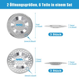 Annyswit Pack of 6 Stainless Steel Drain Strainers, 2.8 Inches, 2 mm/3 mm Hole Size Hair Strainer, Shower Drain Hair, 90 Holes Sink Strainer for Kitchen, Quick Drain, Prevents Clogging