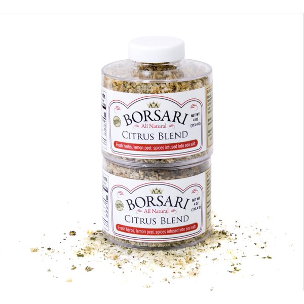 Borsari Seasoned Salt 2-Shaker Gift Set - Citrus Seasoning Blend - Gluten Free Gourmet Seasonings For Steak, Fish, Poultry, & More - (4oz Shaker Bottles)