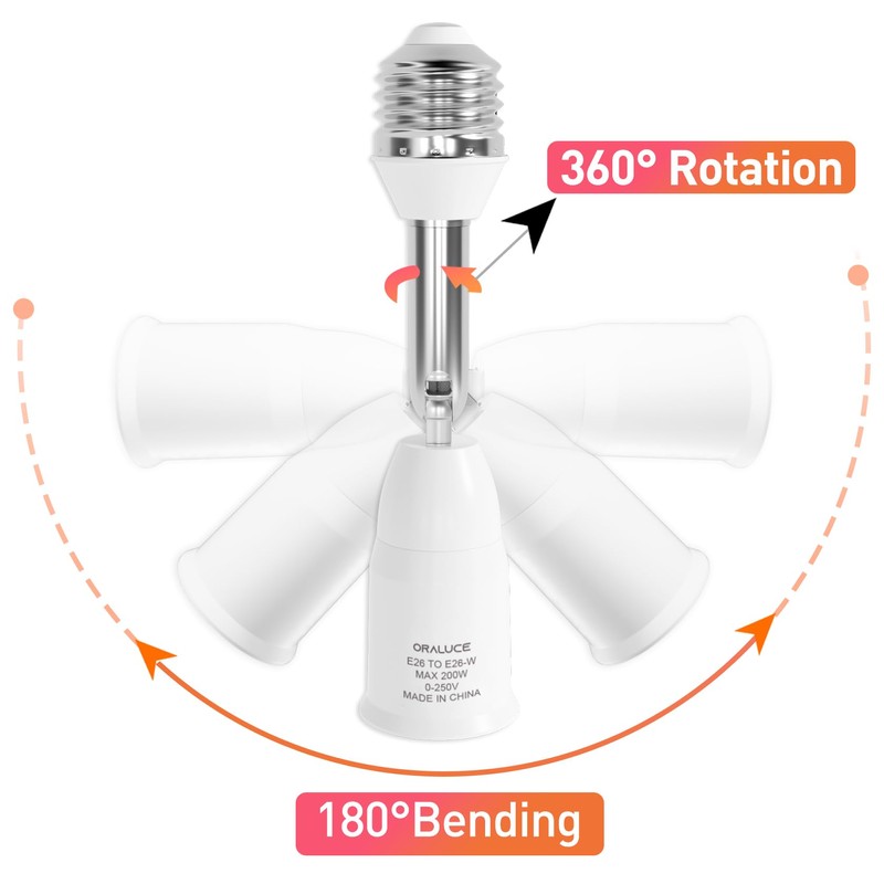 ORALUCE Light Socket Extender, E26 to E26 Adapter, Adjustable 180