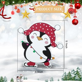 6 Pack Cute Winter Penguin Christmas Indoor Decorations, Wooden Christmas Red Penguins Table Signs Wooden Christmas Decorations for Party Home Christmas Indoor Decor