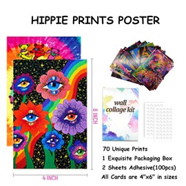 Qpout 70pcs Hippie Trippy Aesthetic Pictures Posters Wall Collage Kit,Psychedelic Posters Wall Aesthetic Pictures Cool Abstract DIY Neon Rock Trippy Dorm Room Decor Display for Adult Teen(4x6inch)