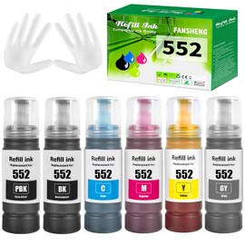 552 Ink Compatible with Epson 552 Ink Refill Bottles for Ecotank ET-8550，ET-8500 (6 Pack, Pigment Ink Black+ Dye Ink Color)