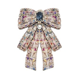 Women's Pre-Tied Bowknot Elegant Ribbon Brooch Pearl Rhinestone Neck Tie Pin for Ladies Girls Suit Shirt Pins Fashion Collar Clothing Accessories for Daughter Mom Sister Xmas Birthday (White)