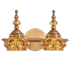 ZILANL Vintage 2-Light Bathroom Lighting Amber Rose Vanity Light Fixtures Wall Sconce with Crystal Glass Shade Rust-Proof and Durable for Bedroom Living Room Hallway