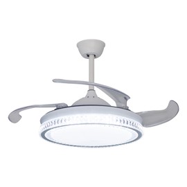 TFCFL Retractable Ceiling Fan with Light, 42 Inch Modern Invisible Fandelier Ceiling Fan with Remote Control, 6 Speed, LED 3 Color, Timer, Quiet & Reversible Motor for Bedroom (White)