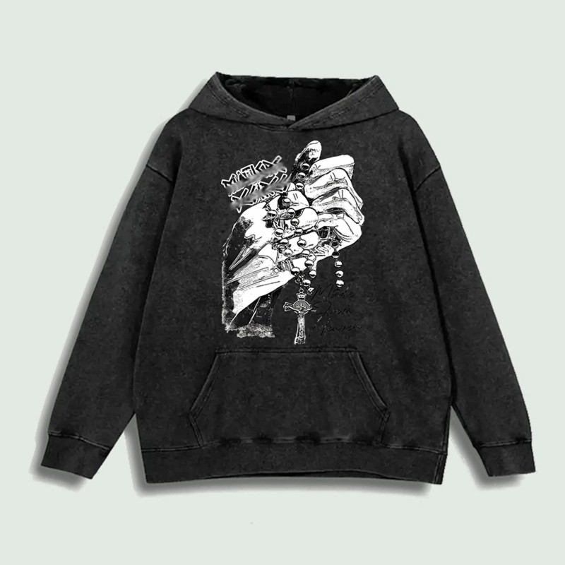 Praying Hands Rosary Graphic Hoodie 100% Cotton US Warehouse 6