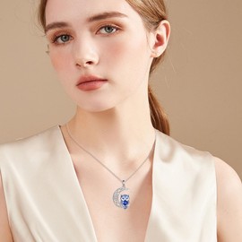 Vadmans Owl Birthstone Necklace Sterling Silver Celtic Moon Pendant Royal Blue Cubic Zirconia Owl Jewelry September Birthday Gifts for Women