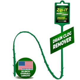 Zip-It Hair Drain Clog Remover, 25-inch Unclogger Tool for Shower, Tub & Sink - Reusable Snake Drain Hair Removal Tool, Flexible Non-toxic - Green (1-Pack)