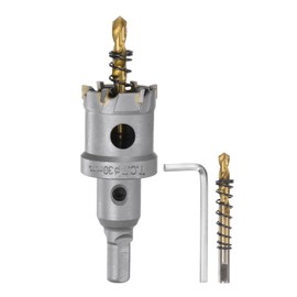 sourcing map Carbide Hole Saw Kit 30mm (1-3/16") Metal Hole Cutter Set with 2pcs Center Drill Bits Springs 1pcs Wrench for Stainless Steel Copper Iron Aluminum