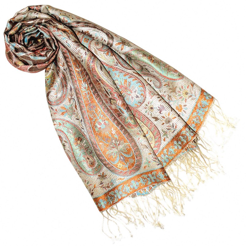 Lorenzo Cana Luxury Pashmina Scarf Jacquard Woven 100% Silk Paisley