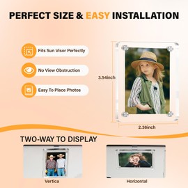 2 Pack Car Picture Holder, Acrylic Magnetic Car Visor Photo Clip – Clear, Stable, Easy to Use, for Family Photos, Pet Pictures & More – Great Gift for Drivers