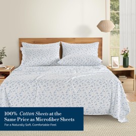 Casa Platino 100% Cotton Sheets California King Size Set - 6 Pieces (1 Flat, 1 Fitted, 4 Pillowcases) - Soft, Breathable & Cooling Percale Bed Sheets with Deep Pocket - Cal King Sheet Set - Floralis