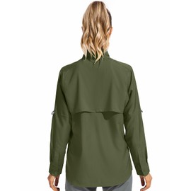 Women safari shirts Sun Protect Lightweight Long Sleeve Travel Hiking Kayak Cruise Outdoor Cool Shirts,F5026,Army Green,L