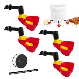4pcs Large Automatic Chicken Waterer Cups DIY Poultry Chicken Waterer Kit 5 Gallon for Chicken, Duck (red, 4)