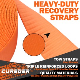 Cureder Tow Strap - 3'' x 20ft Recovery Strap,Lab Tested 35,121 lb Break Strength Snatch Strap, Suitable for Emergency Off-Road Vehicles and Trucks, Get Your Vehicle Out of Any Situation
